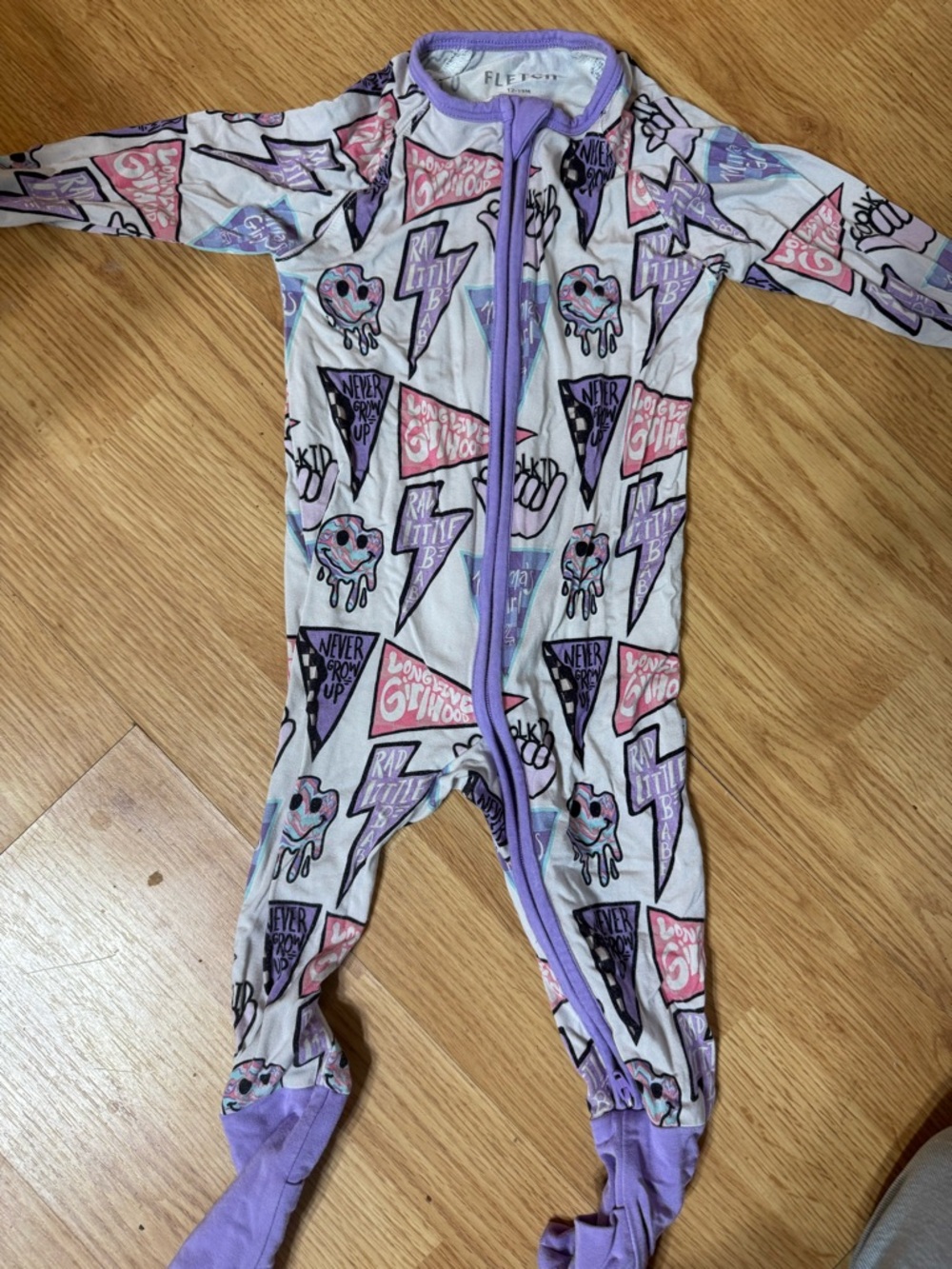 Lavender Graphic Kids Footed Pajamas with Zipper